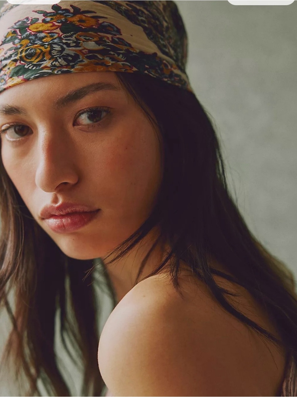 Free People Cream Silk-Feel Paisley Floral Bandana Scarf - Picture 6 of 8